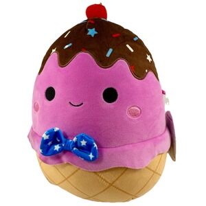 Squishmallows Sanjay Ice Cream Cone Plush‎ 12" Sundae 4th July Stars Bowtie NWT